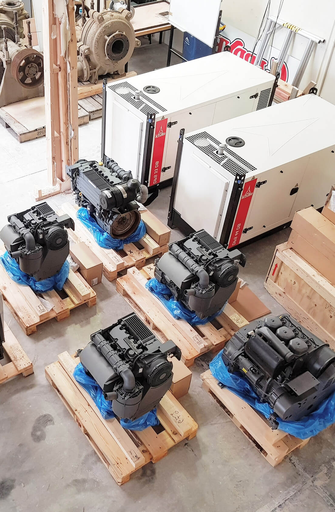 Official DEUTZNZ licensed dealers Diesel engines on pallets at Shaw Diesels official licensed Deutz dealers in NZ